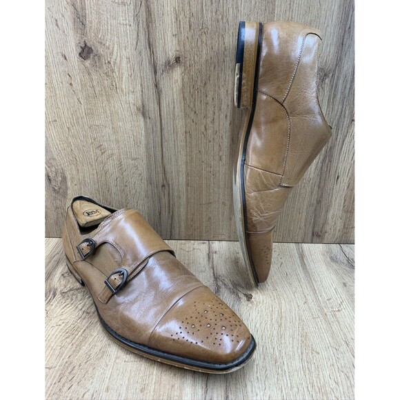 Stacy Adams Double Monk Strap Dress Shoes Mens 12 M Brown Leather Cap Toe 24943 - Picture 1 of 16